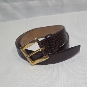 Cipriani Italian Aligator Calf Skin Belt Womens Medium Brown Gold Tone Buckle